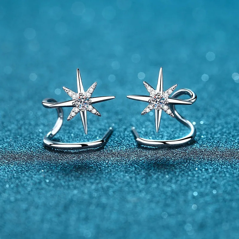 Na Ins 925 Sterling Silver 6 Point Stud Earrings Women D Color VVS 0.28ct Earrings Fine Jewelry Drop 241214