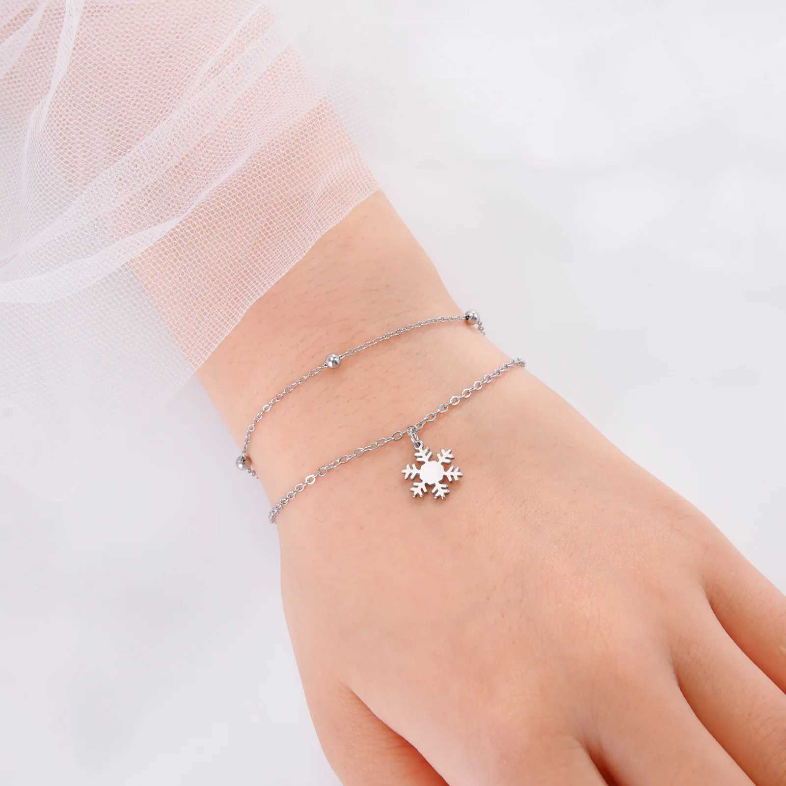HIPEE Christmas Theme Double Layer Snowflake Pendant Bracelet For Women Men Merry Christmas Snowflake Bracelets Jewelry GiftXJ241214