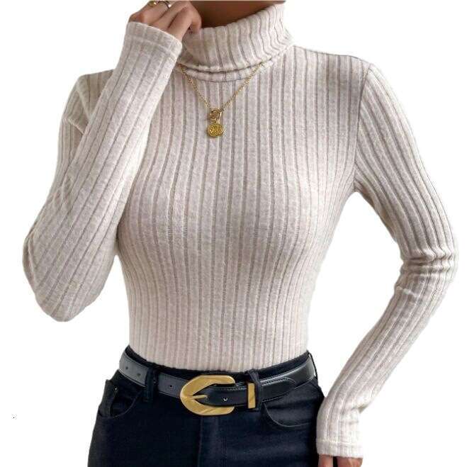 2023 Autumn/Winter High Collar Long Sleeve Knitted Bottom Shirt Women, Versatile, Slim Fit, Pit Strips, Fleece Top for Women