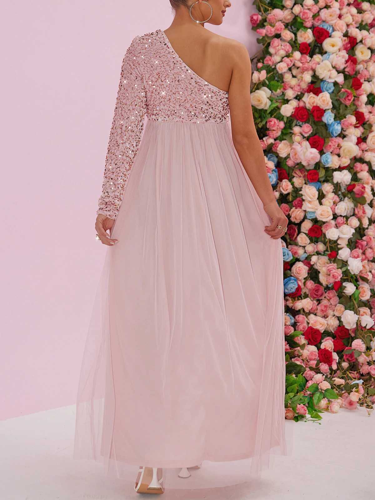 ItsRoya Glitter Velvet Sequin Materni Dresses One Shoulder Long Sleeves Evening Par Gowns Pregnant Photography Props DressXJ241213