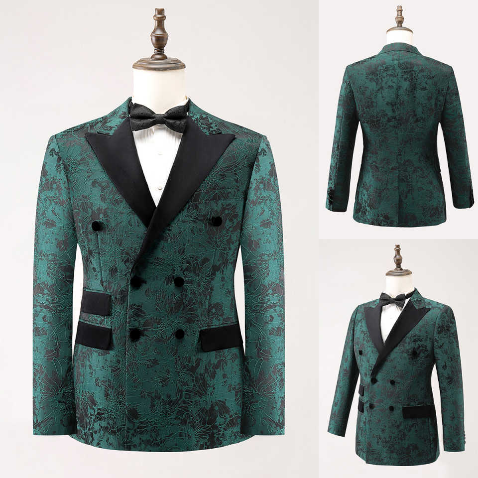 New Fashion Wedding Tuxedos Men Suit Separates Peaked Lapel Jacket One Button Double Breasted Applique Custom Made Pockets Bridegroom