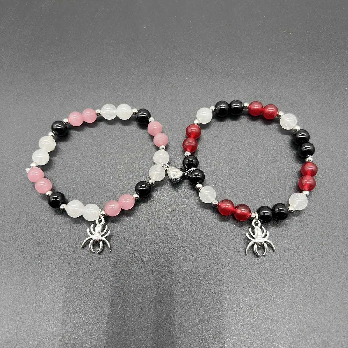 Halloween Spider Hello Cat Beads Charm Bracelets for Women Heart Magnetic Matching Couple Bracelets Girls Festival Jewelry GiftsXJ241214