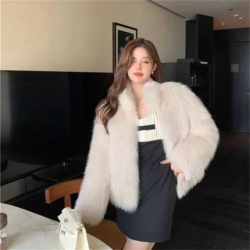 2024 New Imitation Hair Environmental Protection Fur Autumn/Winter Stand Collar Short Fur Coat Womens Thick Warm Jacket Brown X241214