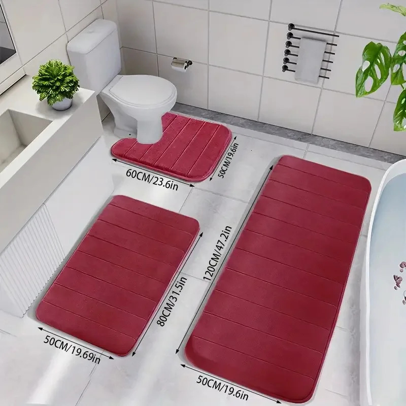 3Pc Sets Bath Mats Non Slip Memory Foam Bathroom Soft Rugs Water Absorption Dry Fast Bath Mat Machine Washable For Home Floor 241213