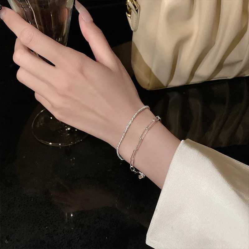 Stainl Steel Fashion Simple Shiny Chain Bracelet for Women Minimalist Adjustable Charm Bracelet Wedding Party Jewelry GiftsXJ241214