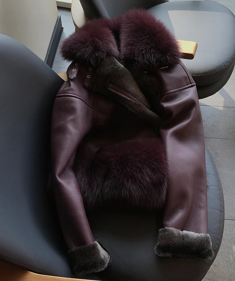 Maylofuer genuine leather sheepskin jacket womens real and natural fox fur coat ultra-thin full leather coat winter 241210