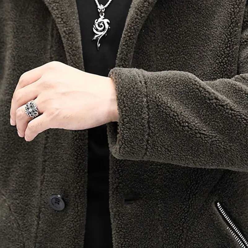 2024 new mens winter double-sided jacket mens real wool leather jacket mens thick sheep wool coat medium long jacket Z74 W241213