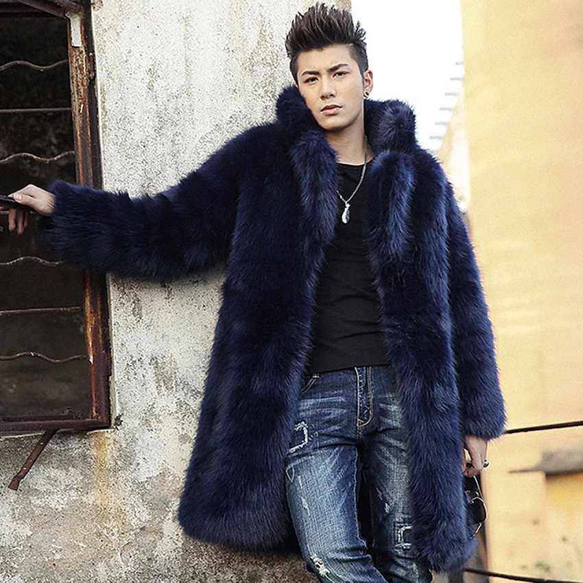 Mens fox fur coat medium length winter thick windbreaker casual warm jacket W241213