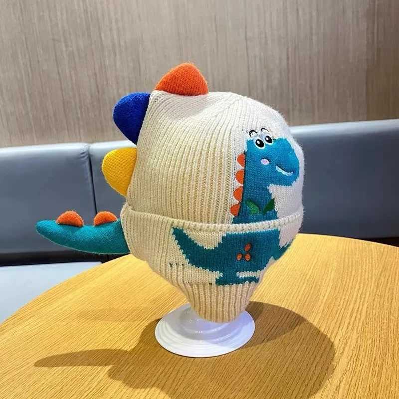 Baby Wool Hat Cute Dinosaur Protection Hat Children Winter Thickened Warm Knitted Korean Version of The Baby Hat W241213