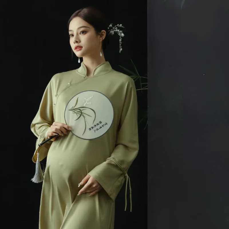 New Materni Photo Clothing New Chinese Sle Retro Cheongsam Temperament Pregnant Mother Ancient Sle Art Photo DressXJ241213