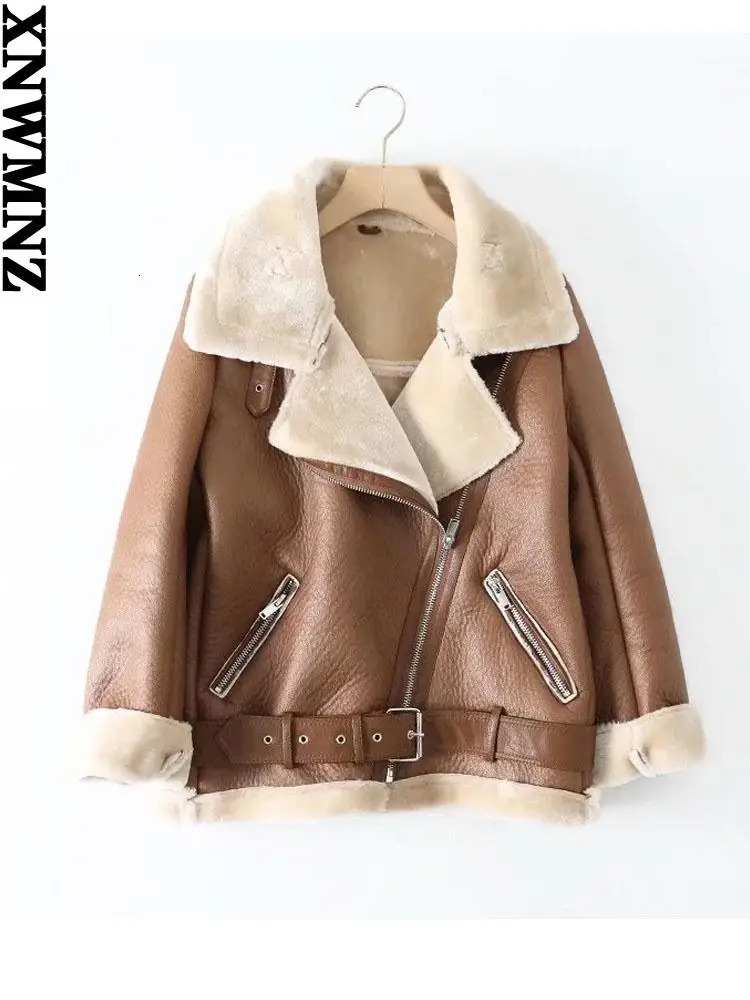 XNWMNZ Winter Coat Womens Thick Artificial Leather Fur Sheepskin Coat Womens Leather Jacket Pilot Jacket Casaco Feminino 241210