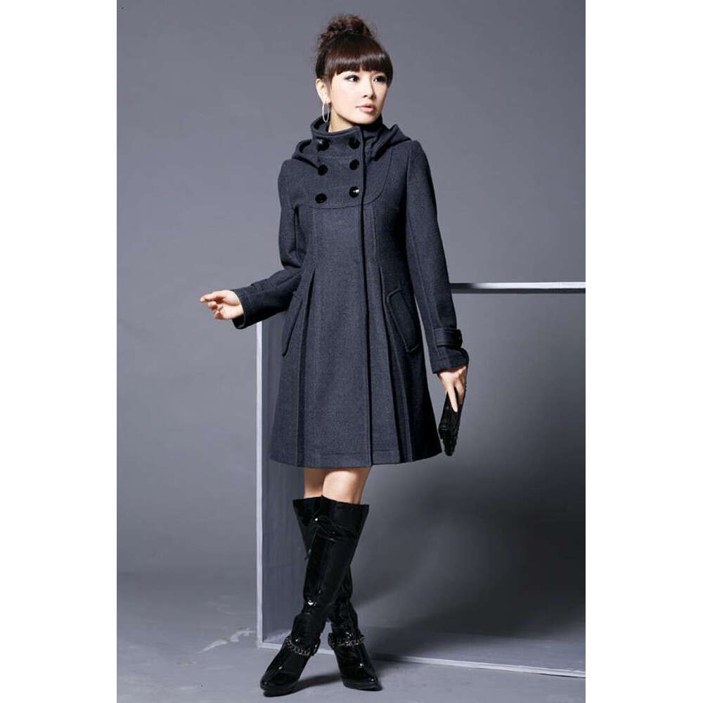 European And American Women's Medium Long Woolen Coat, Hooded Double Breasted Halloween Cloak, Windbreaker For Women