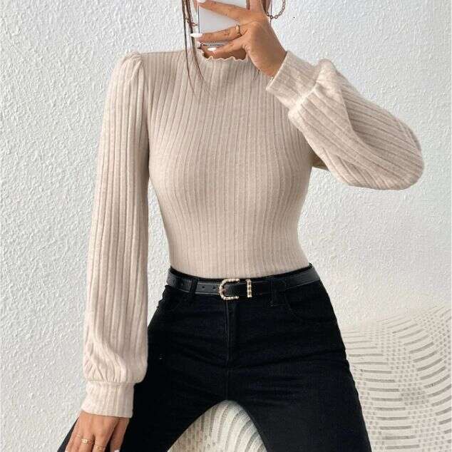 2023 hot selg short inner top autumn European and American trimmed high neck long sleeved slim fit base