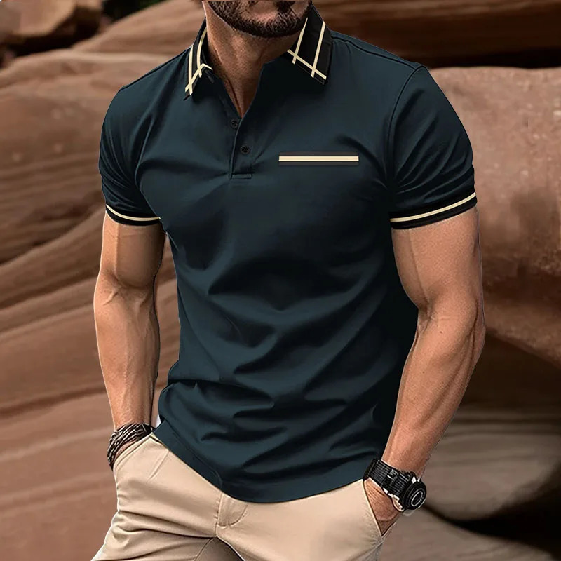 Mens summer short sleeved polo shirt collar l pocket breathable mens business casual top 241213
