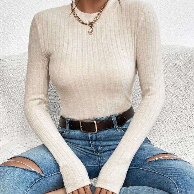 European and American 2023 autumn new versatile top women's round neck long sleeved slim fit bottom T-shirt women