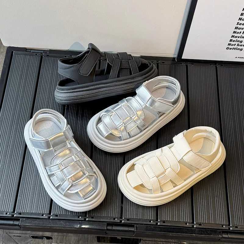 Sandals New Trendy Weave Solid Girls Sandals Closed Toe Sandals for Girl Kids Baby Flat Platform Girls Sandals Summer Kids Shoes H06127 H241213