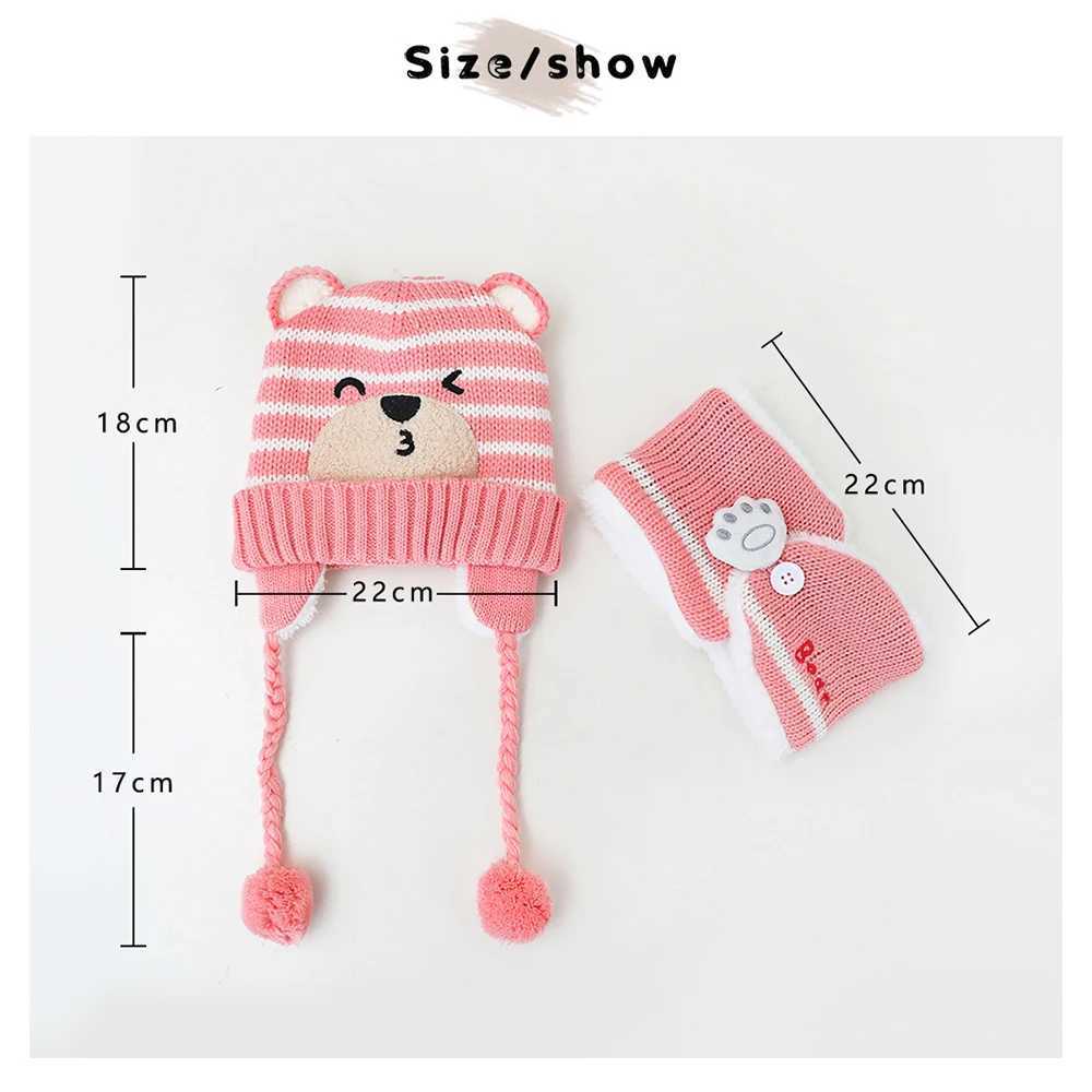 Autumn and Winter Baby Warm Knitted Hat with Pom Baby Bean Hat Animal Ear Protection Childrens Hat Boys and Girls Accessories W241213