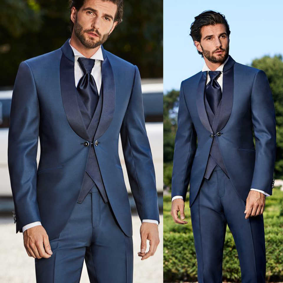 Handsome New Fashion 3-Pieces Wedding Tuxedos Men Suits Shawl Lapel Jacket One Button Single Breasted Solid Color Custom Made Pockets Bridegroom (Coat