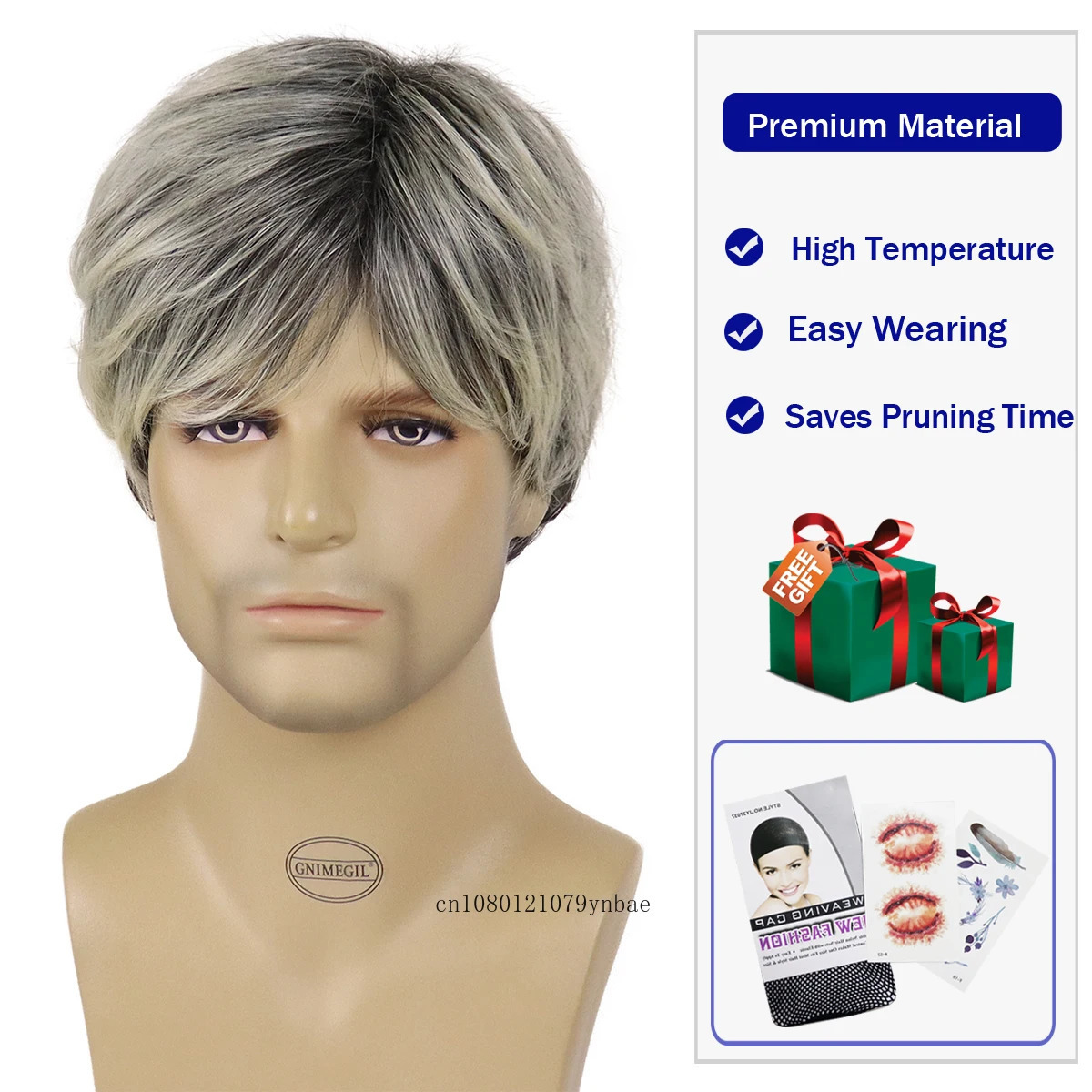 Pixie Cut Natural Wavy Synthetic Hair Wigs Short Mix Grey Wig with Bangs for Cool Men Male Daily Costume Party Heat Resistant 241213