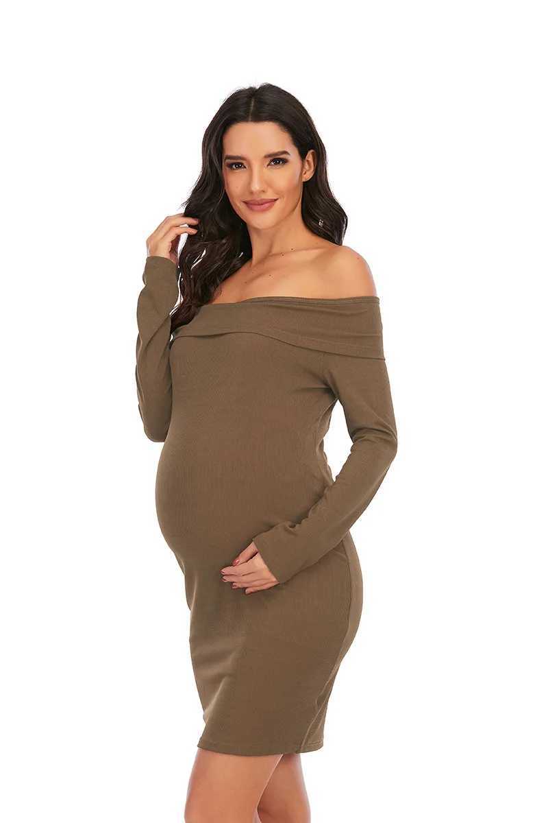 XXL New Materni Dresses Materni Skirt Solid Color One-Shoulder Dress for Pregnant Women Plus Size Sexy Pregnancy ClothesXJ241213