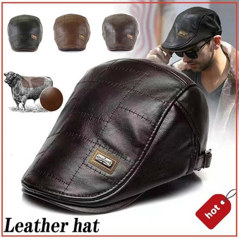 Leather Beret Retro sboy Hat Warm Duckbill Visor Boinas Mens Flat 241210