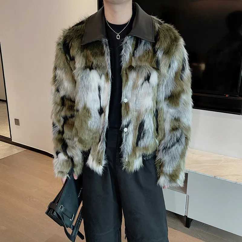 2024 Winter New High end Fashion Mens Artificial Fox Fur Jacket Mens Thick Design Fashionable Chic Top Warm Plush Cotton Pad Jacket W241213
