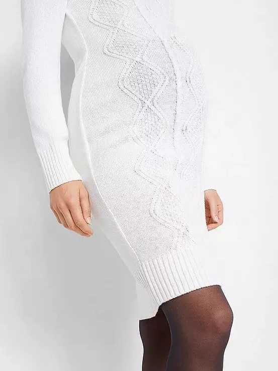 White Materni Women Knitted Sweater Dresses 2024 Autumn Winter Pregnant Turtleneck Ribbed Slim Casual Dress Premama ClothingXJ241213
