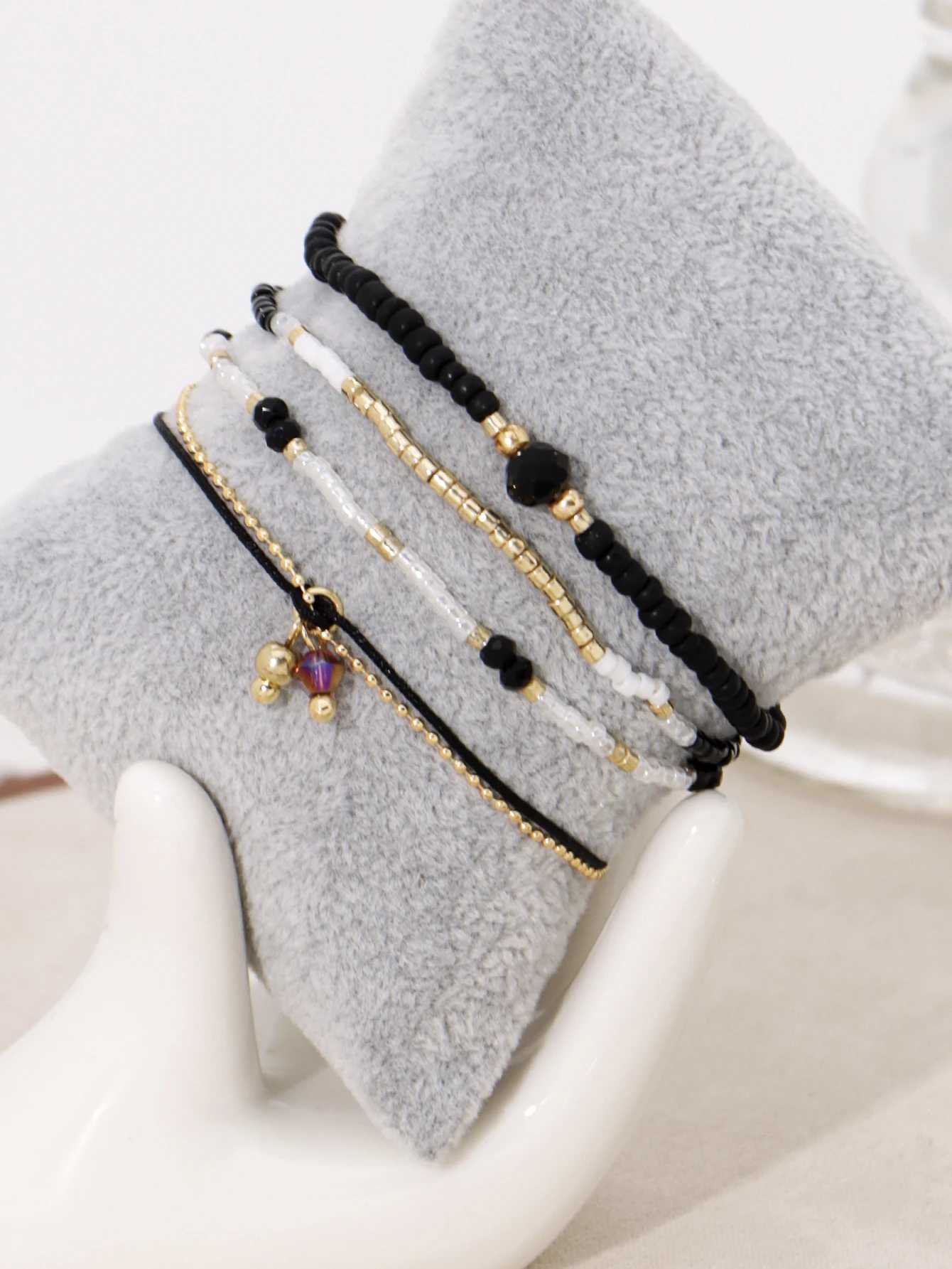 Simple Bracelet Beads Handmade Black Glass Stone Bracelets For Women Boho La Jewelry Party Vacation Jewelry AccoriesXJ241214