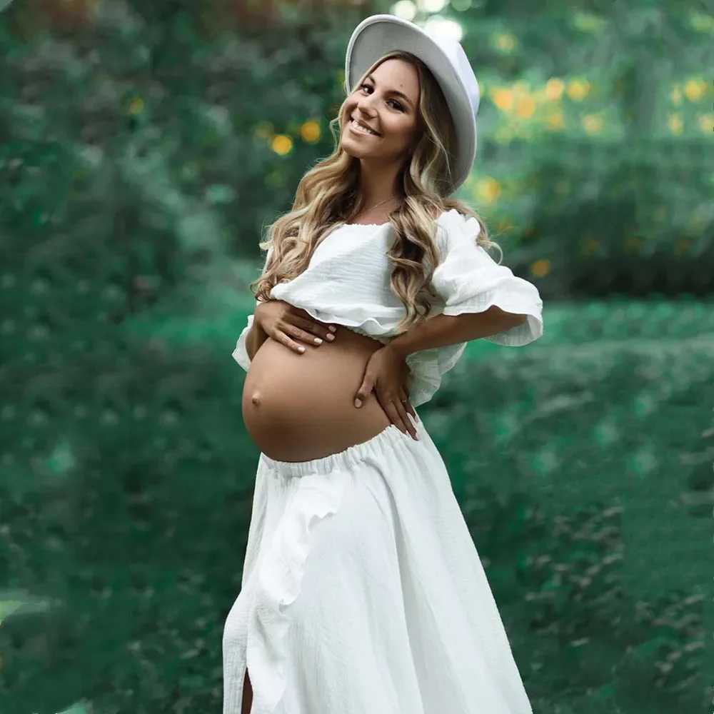 Boho Rust Cotton Materni Photoshoot Long Dress Bohemian Cotton 2 in 1 Pregnancy Photography DressXJ241213