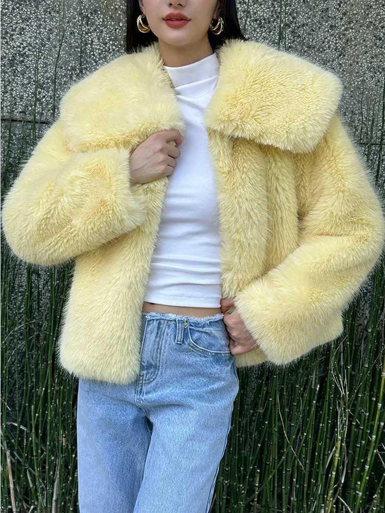 Zadorin Preppy Style Luxury Warm Artificial Fur Coat Womens Big Neck Short Fluffy Artificial Fur Leather Jacket Winter Clothing Women 2024 X241214