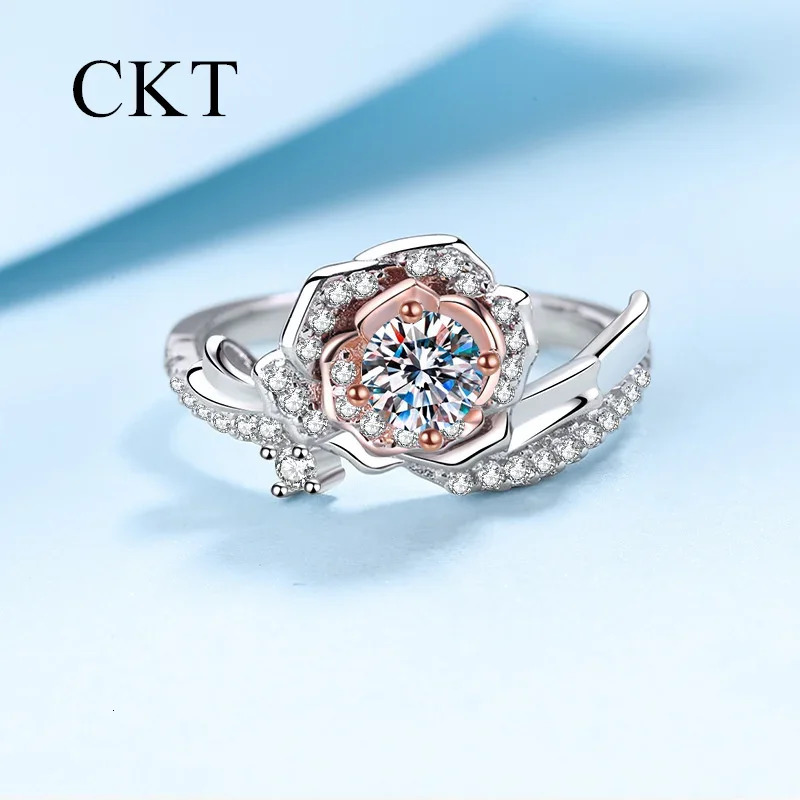 18K White Gold y Rings for Women Child Rose Platinum Pt950 05 Carat Diamond Ring Wedding Fine Jewelry 241213