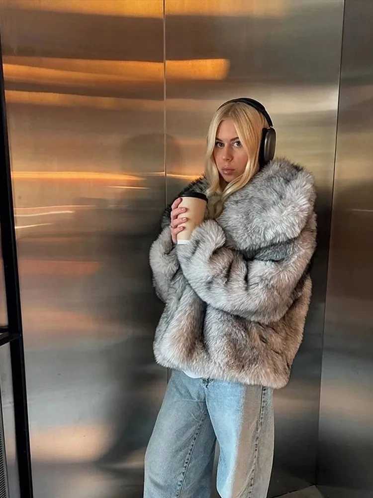 Luxury solid large collar fluffy faux fur coat for womens fashion long Slve oversized plush warm coat 2024 winter womens T-shirt X241214