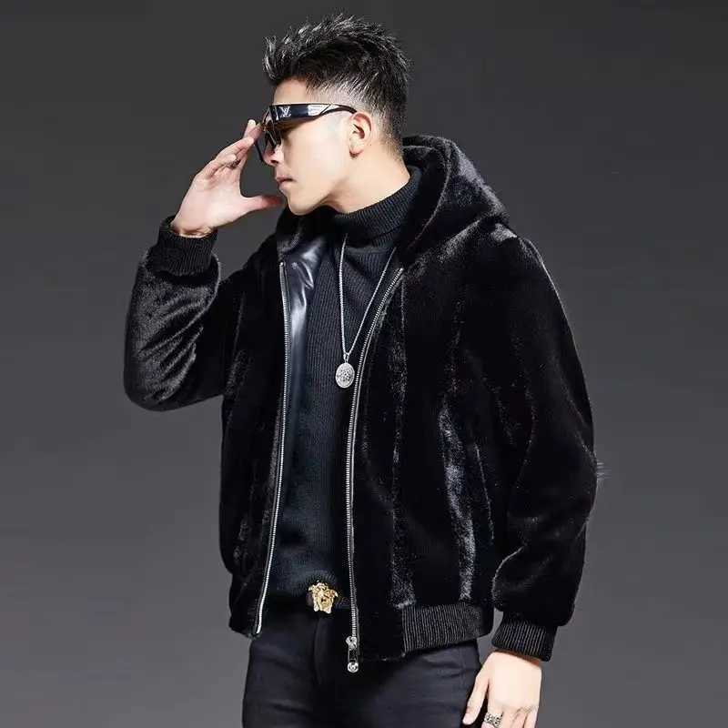 2023 autumn winter mens new leather jacket mens solid color hooded jacket mens long sleeved casual coat V37 W241213