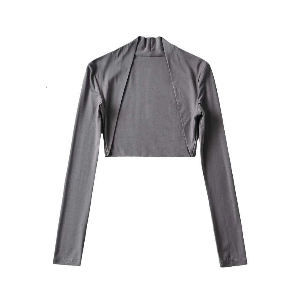 European and American INS Kendou Street Auction Outer Sunscreen Long Sleeve Shawl Women's Spring Solid Color Ultra Short T-shirt Open Top Trendy 