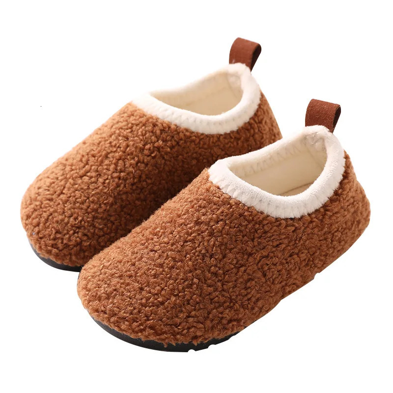 Children Cotton Slippers Solid Warm Kids Winter Home Shoes Boys Girls Plush Floor Shoes Indoor Soft Sole Anti-slip Cotton Shoes 241213