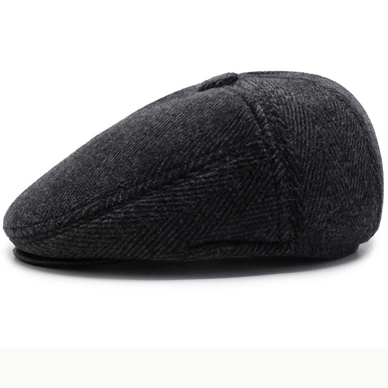 HT2630 Beret Cap Autumn Winter Beret Thick Warm Earflap Cap Men Vintage Wool Felt Hat with Ear Flap Male Flat Cap 241214