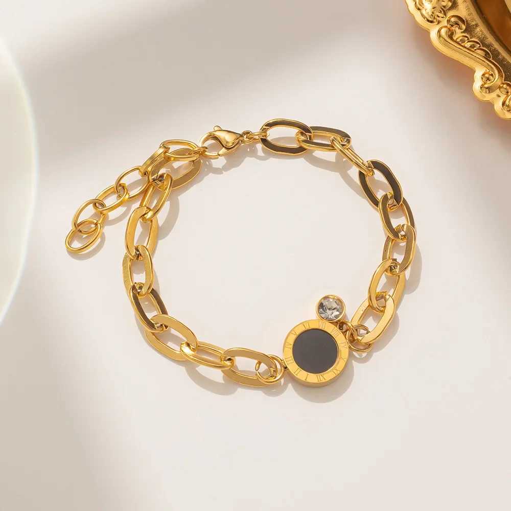 Luxury Gold Color Stainl Steel Crystal Pendant Bracelet for Women 2024 New Tren Circle Roman Numerals Bangle Party JewelryXJ241214