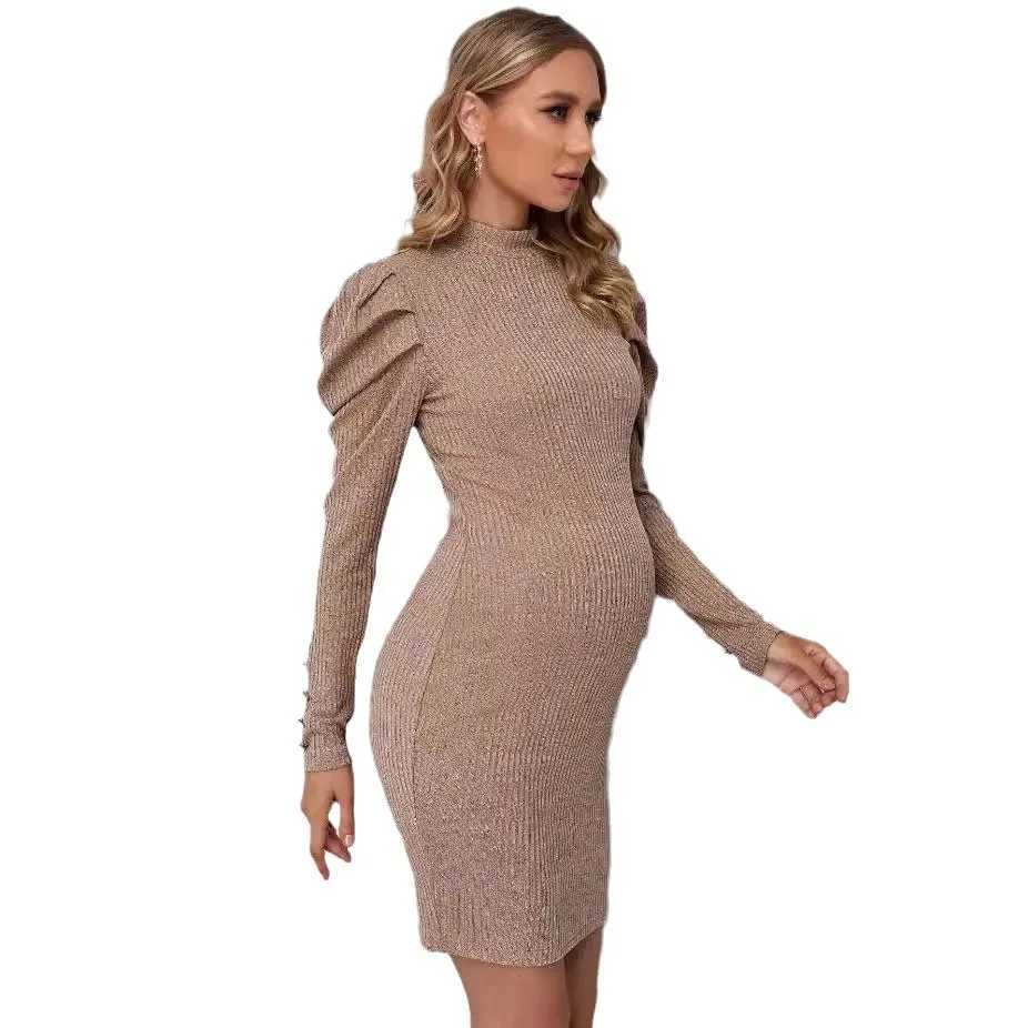 Materni Dress Autumn Pregnancy Clothes Long Sleeve High Neck Elegance Short Dress Solidcolor Tight Dresses Women Fashion SkirtXJ241213
