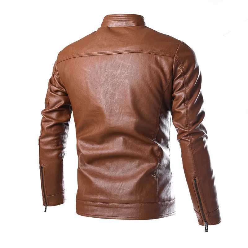 2023 mens washable PU leather thick standing collar motorcycle leather mens large leather clothing W241213