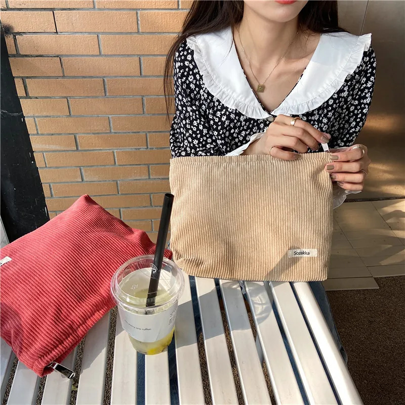 Corduroy Women Cosmetic Bag Cotton Cloth Makeup Pouch Hand Travel Bag Lipstick Organizer Cases Fashion Zipper Clutch Phone Purse 241212