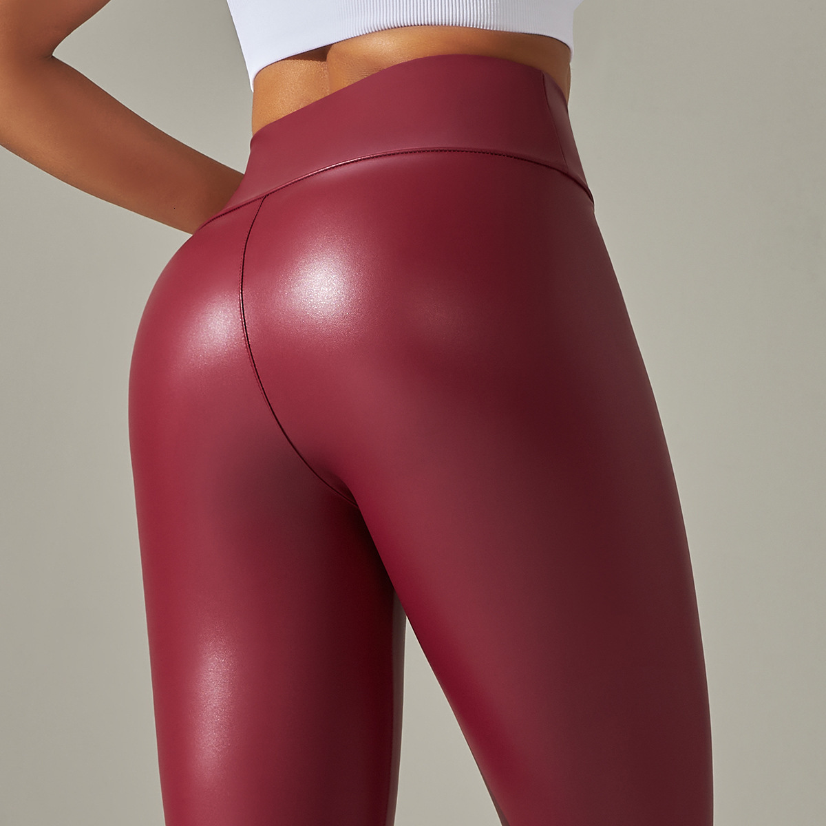 Basic Casual Outdoor Designer Red Leather Pants Oversized Women's Tight Pants High Waist Tight Sexy PU Leather Pants Women's Yoga Pants