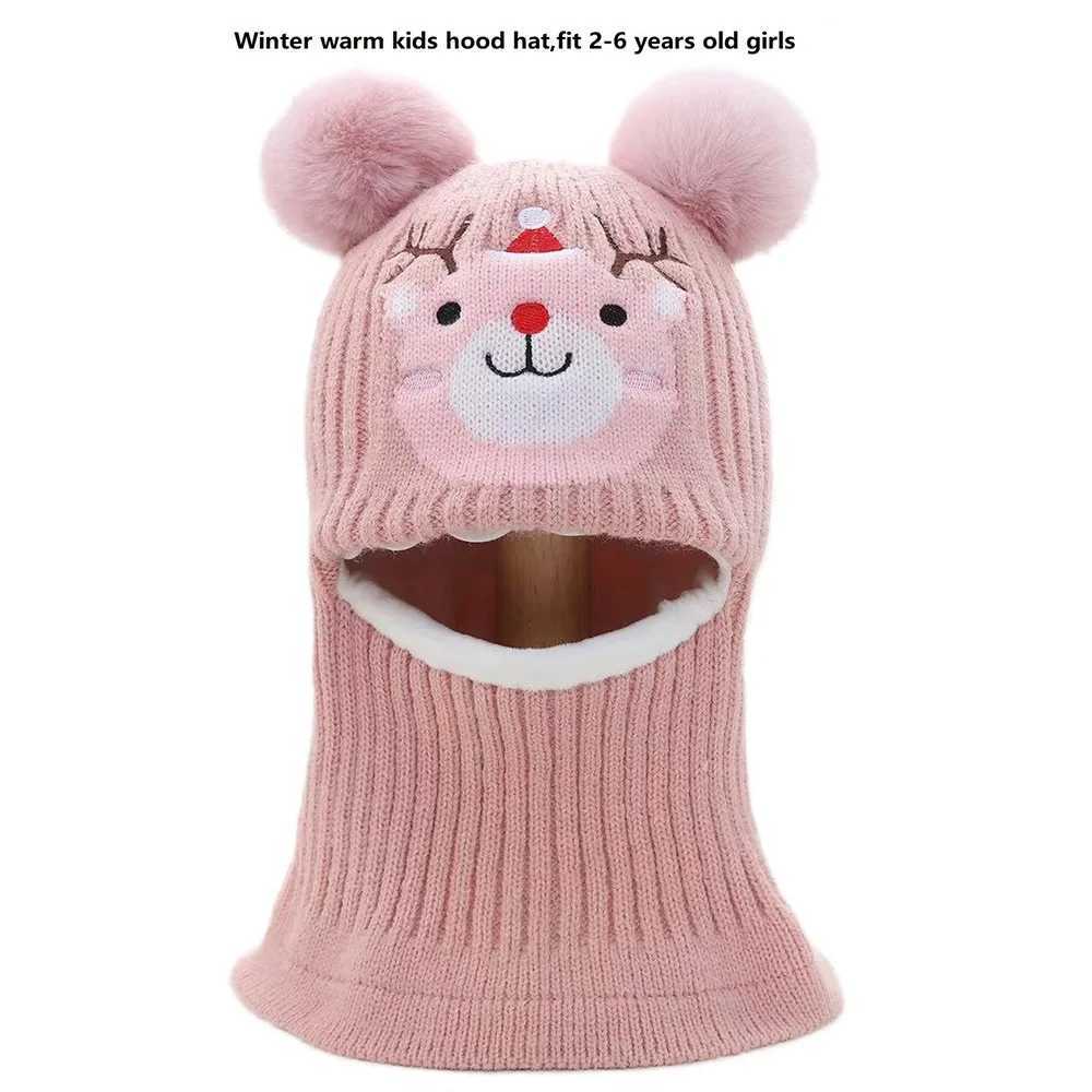 New winter warm baby one-piece snow hat suitable for boys girls children ear protection hats outdoor windbreakers bears Christmas hats W241213
