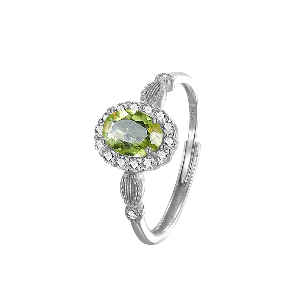 S925 sterling silver ring paired with natural mineral crystal Peridot womens ring adjustable size wedding jewelry accessory 241214