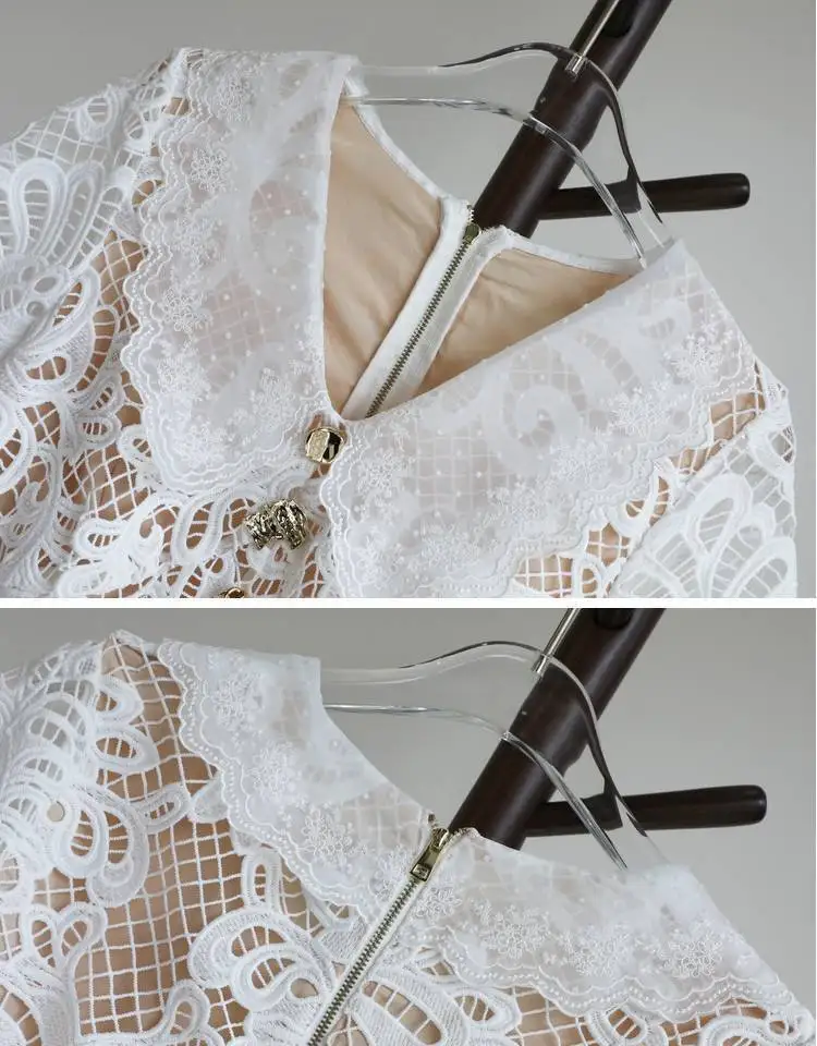 Casual Dresses Autumn Lace Embroidery White Cake Dresses Women Long Sleeve Crochet Hollow Out Party Prom Evening Wedding Dresses