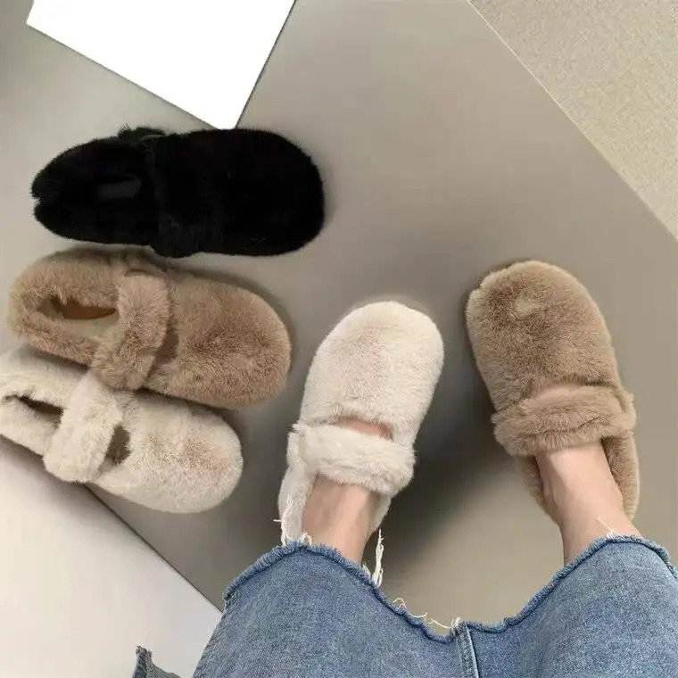 Round Toe Women Casual Female Sneakers White Leather Shoes Slip-on Loafers Fur Soft Moccasin Slip On Winter Leisure Basic Sl 241213