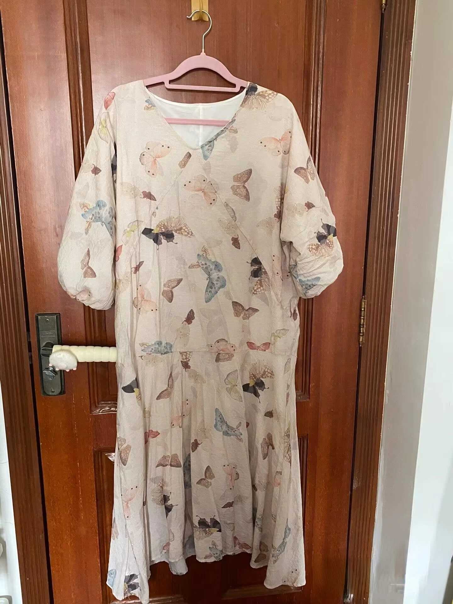 2025 Summer Materni Long Loose Dress Chinese Sle Lantern Sleeve Fashion Printing Pregnant Woman Beach Dress Holiday ClothesXJ241213