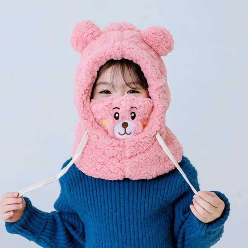 Trend Childrens Winter Hats Neck Male and Female Baby Earrings Facial Hats Cute Bear Folds Warm and Fashionable W241213