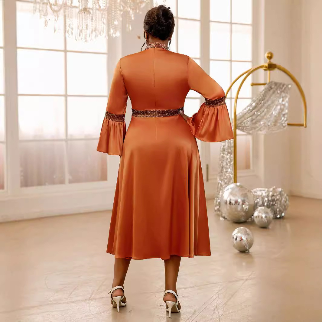 New Product: Basic Casual Plus Size Dress Women's Designer Dress Elegant Flared Sleeves Formal Dress Kardashian Style