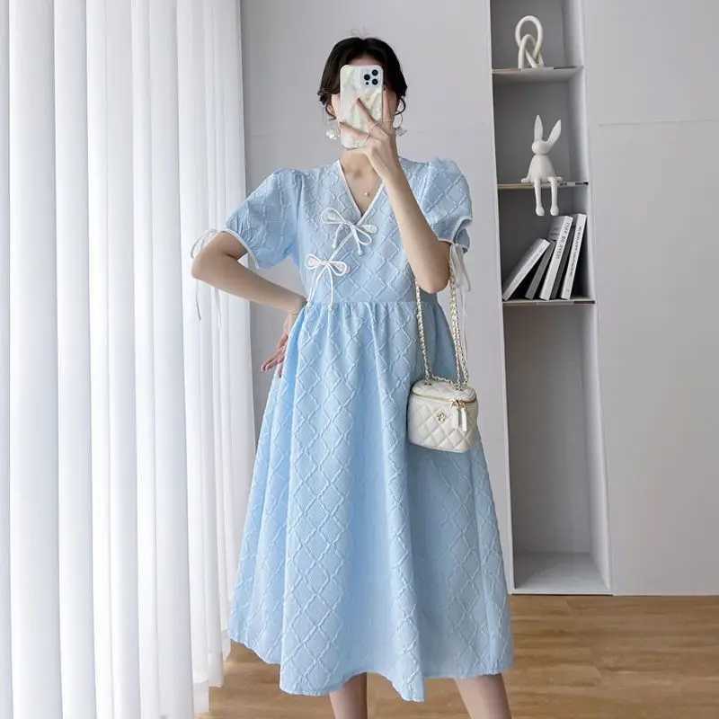 Materni Dresses Summer Clothes for Pregnant Women Fashion Chinoiserie Sle Fitting Long Womens Casual Pregnancy ClothingXJ241213