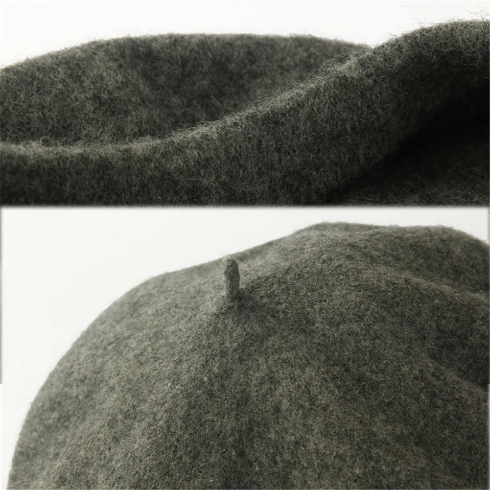 Vintage Winter Warm Wool Plain weave Womens Beret Artist Fashionable Casual Solid Black Bini Hat Boinas para mujer 241210